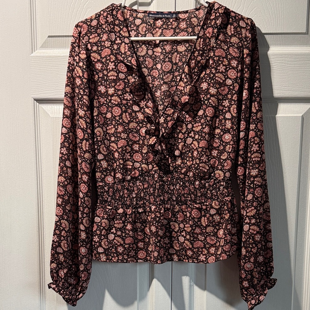 Abercrombie & Fitch Pink and Black Floral Blouse